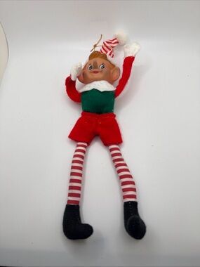 Vintage Festive Red & Green Elf Ornament - Holiday Home Christmas Decor Medium